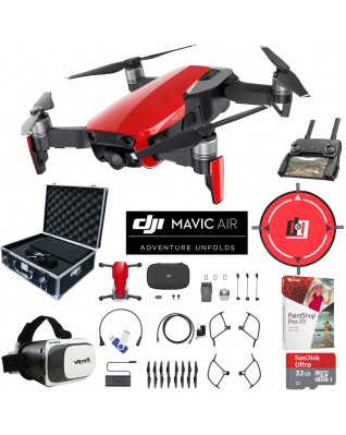 DJI Mavic Air Flame Red Drone Pro Photo Edit Bundle Case VR Goggles Landing Pad 32GB